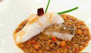 Lentejas ecológicas con bacalao